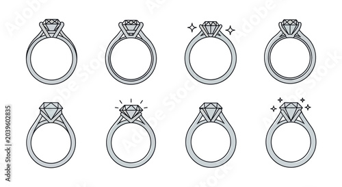 Foto Diamond Ring Icon Set: Engagement, Wedding, Jewelry, Luxury, Sparkle, Love, Prop