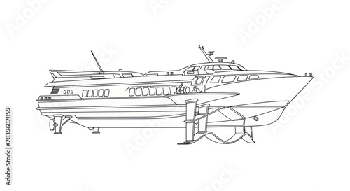Konstfotografi Hydrofoil Passenger Boat Line Drawing - Side View