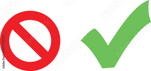 Obraz na płótnie Green check mark and red prohibition symbol icon