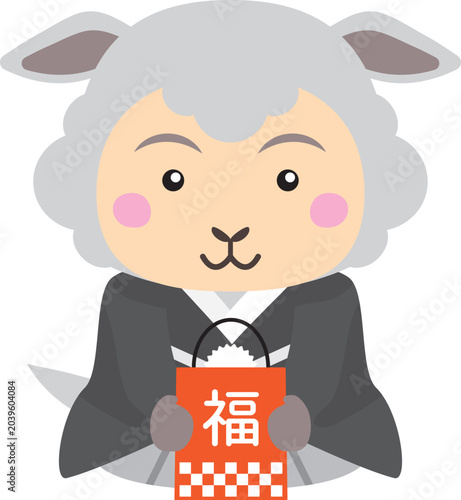 福袋を持つ未年の羊キャラクター