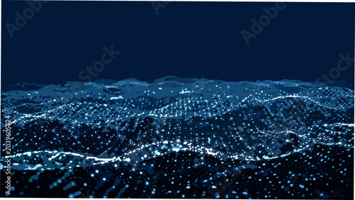Photos undulating landscape in abstract digital painting waves terrain scenic blue nigh
