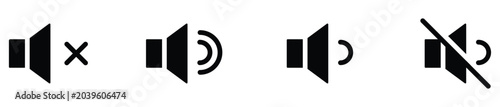 Fotografía Simple black speaker and volume icons representing sound controls mute options a