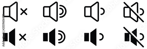Photos Set of modern black and white speaker volume icons featuring mute sound up and d