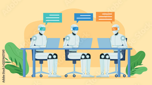 Canvastavla An vector illustration depicting AI assistants at work