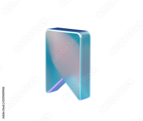 Modern holographic glass bookmark or save ribbon tag 3D render isolated element.