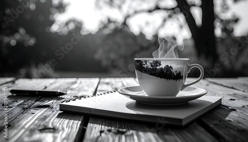 Hot coffee at sunrise