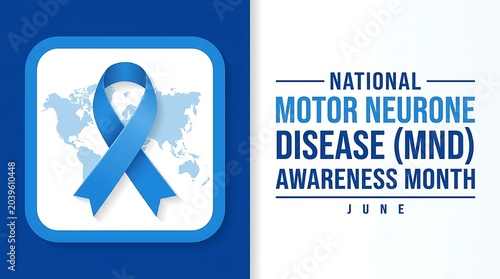 National motor neurone disease mnd awareness month represented by blue ribbon on world map background vector illustration for june health campaign communication design.
