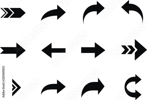 Foto Set of black arrow icons with different directions and styles