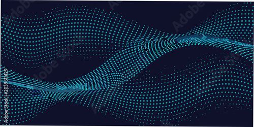 Tableau sur toile flowing wave forms created from dots vector illustration abstract pattern blue d