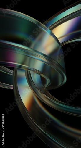 Neon light holographic gradient, glass curved shape, 3D abstract minimalist iridescent reflections, vertical 3d render