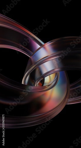 Neon light holographic gradient, glass curved shape, 3D abstract minimalist iridescent reflections, vertical 3d render