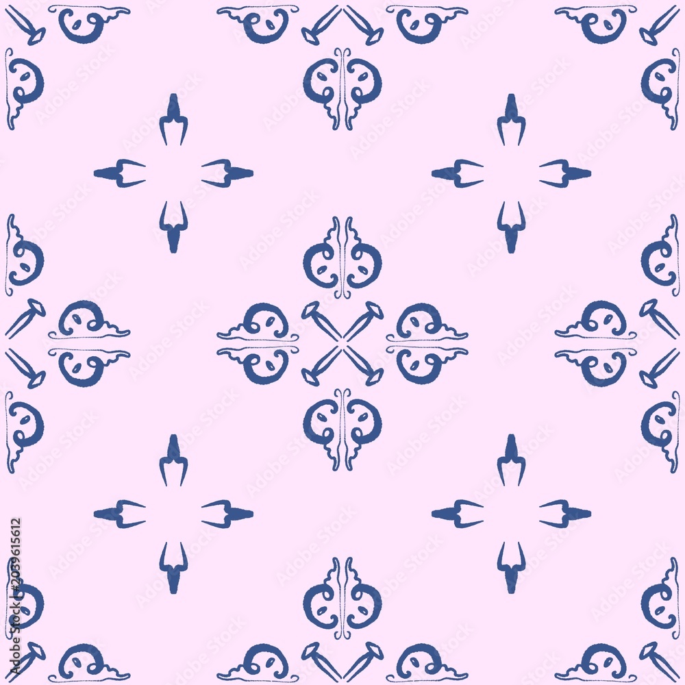 Fototapeta premium Seamless pattern navy swirls handdrawn purple background ornament