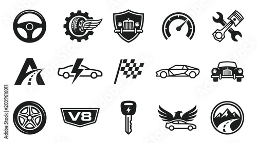 Foto Black car icons and symbols.