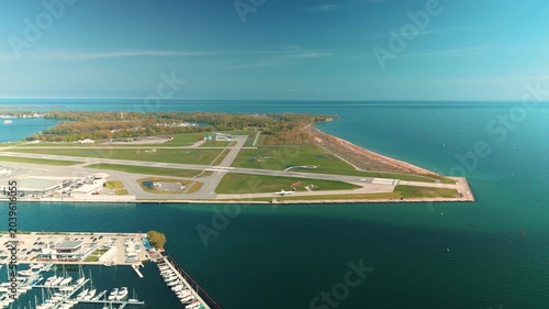 Toronto Billy Bishop Island Airport Spring Aerial Drone 4K Lake Ontario
