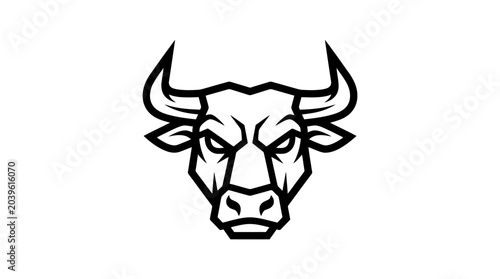 Photos Angry bull head with horns facing forward.