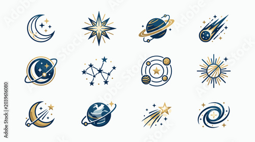 Canvas-taulu Astronomy icons of celestial bodies.