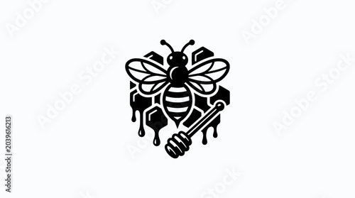 Bild auf Leinwand Black and white bee insect logo.
