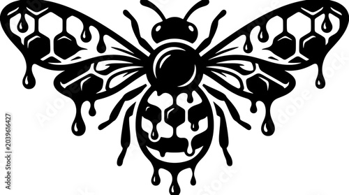 Tableau sur toile Black bee with honeycomb wings.