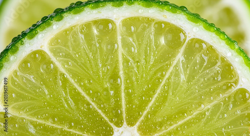 Lime Slice Close-up with Refreshing Citrus Droplets