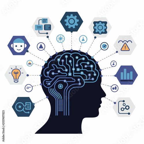Artificial Intelligence Workflow and Decision-Making Infographic Vector Illustration