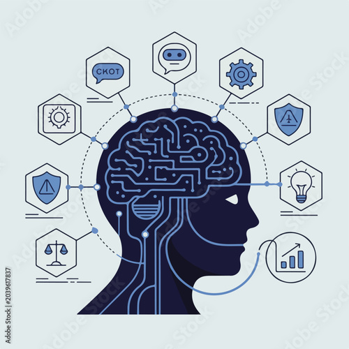 Artificial Intelligence Workflow and Decision-Making Infographic Vector Illustration