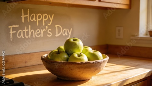 Fresh apples and Father's Day greeting healthy lifestyle family appreciation concept