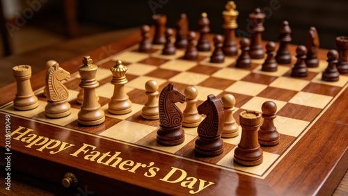 Chess board strategy game and Father's Day message intellectual hobby concept