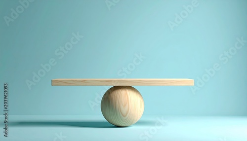Conceptual image of a wooden plank balanced on a sphere.