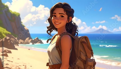 Happy traveler on beach