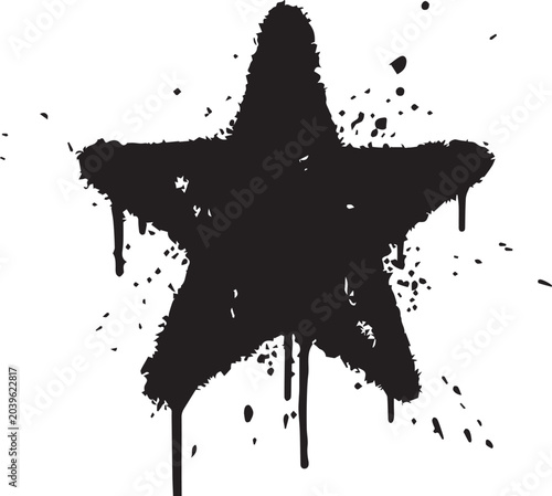 Black spray paint star shape grunge graphic with splatter graffiti isolated distressed background abstract vandalism illustration contrast backdrop