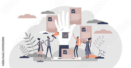 Photos Democracy as government form with speech freedom flat tiny persons concept, transparent background