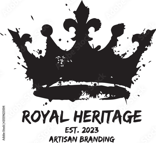 Royal heritage crown logo with splatter grunge texture and typography heritage branding splatter typography monochrome isolated illustration abstract
