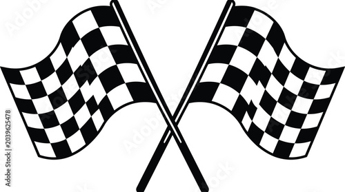Two crossed checkered flags representing victory and racing finish lines for sports and competitive motor events