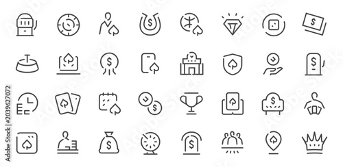 Tableau sur toile Casino and poker line icons set with gambling, cards, jackpot and betting symbol