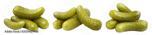 Photography Pickled cucumbers gherkins set, isolated on cutout transparent background