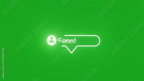 Animated message bubble with person icon and conn text on a green screen background
