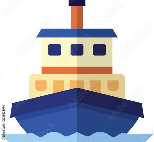 Bild auf Leinwand Front view blue ship with cream upper deck illustration