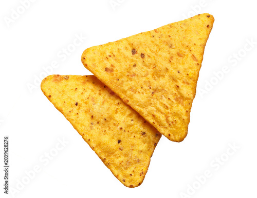 Nacho tortilla chips, isolated on cutout transparent background