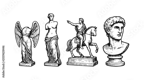 Cuadro en lienzo Venus de milo roman goddess aphrodite and david sculpture standing on a pedestal