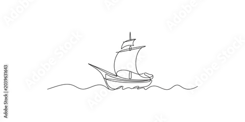 Foto A simple line drawing of a sailboat on water with one mast and sail