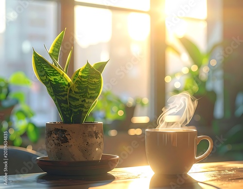 Morning coffee & plant