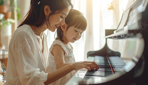 Mother child piano lesson