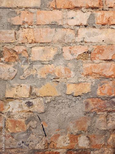Old red brick wall. Vintage brick background