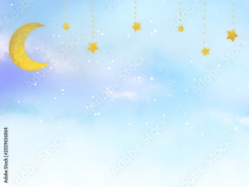 ファンシーな月と星の背景イラスト