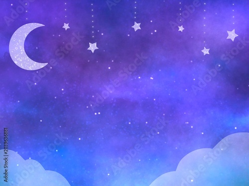 ファンタジーな月と星の背景イラスト