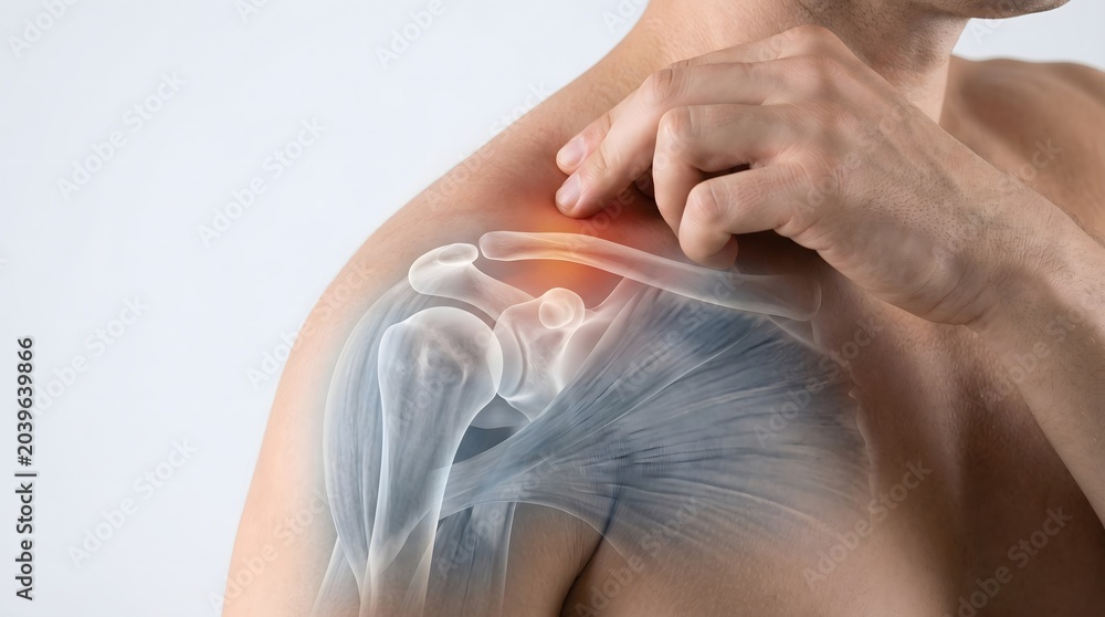 Naklejka premium Medical illustration of a person experiencing shoulder joint pain