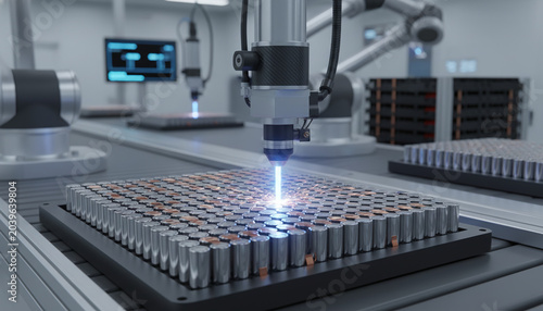 Automated laser welding process on cylindrical EV battery cells grid