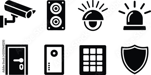 Tableau sur toile Security system icons set surveillance access control alarm and protection eleme