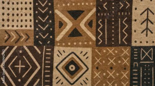 Detailed Mudcloth Textile with Traditional African Motifs and Earthy Tones.