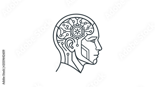 Bild auf Leinwand Profile of a robot head with circuits in the brain